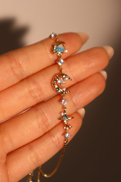 14K Real Gold Plated Blue Star Moon Bracelet