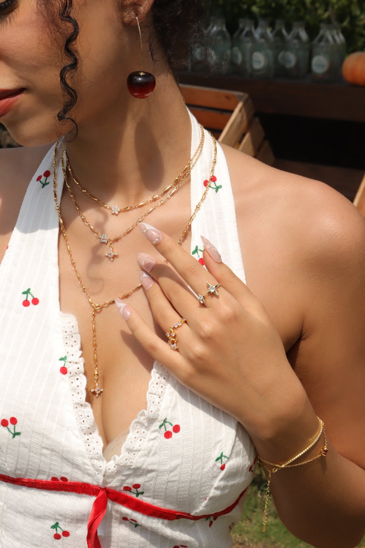 18K Real Gold Plated Starlight Cross Lariat Necklace