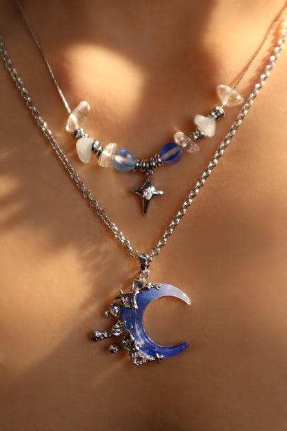 Palladium White Gold Plated Gradient Blue Moon Necklace