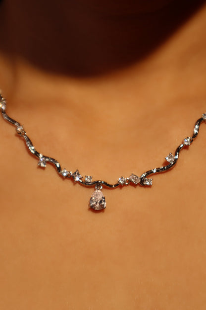 Palladium White Gold Plated Spiral Drop Necklace