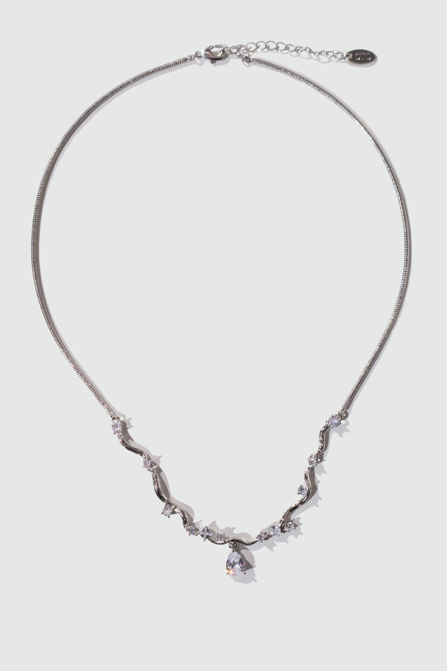 Palladium White Gold Plated Spiral Drop Necklace