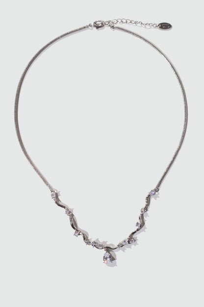 Palladium White Gold Plated Spiral Drop Necklace