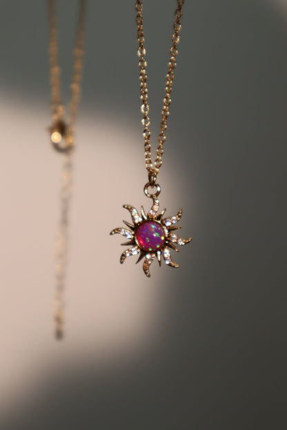 18K Real Gold Plated Purple Opal Sun Necklace