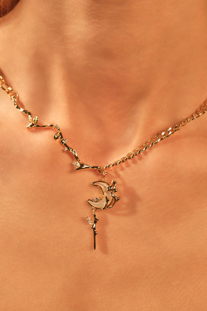 18K Real Gold Plated Rose Moon Necklace