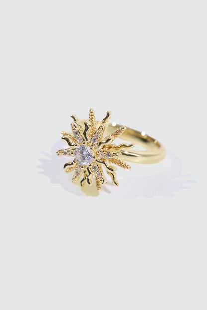 18K Gold Stainless Steel Spinning Diamond Sun Ring