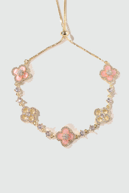 14K Real Gold Plated Pink Lucky Leaf Bracelet