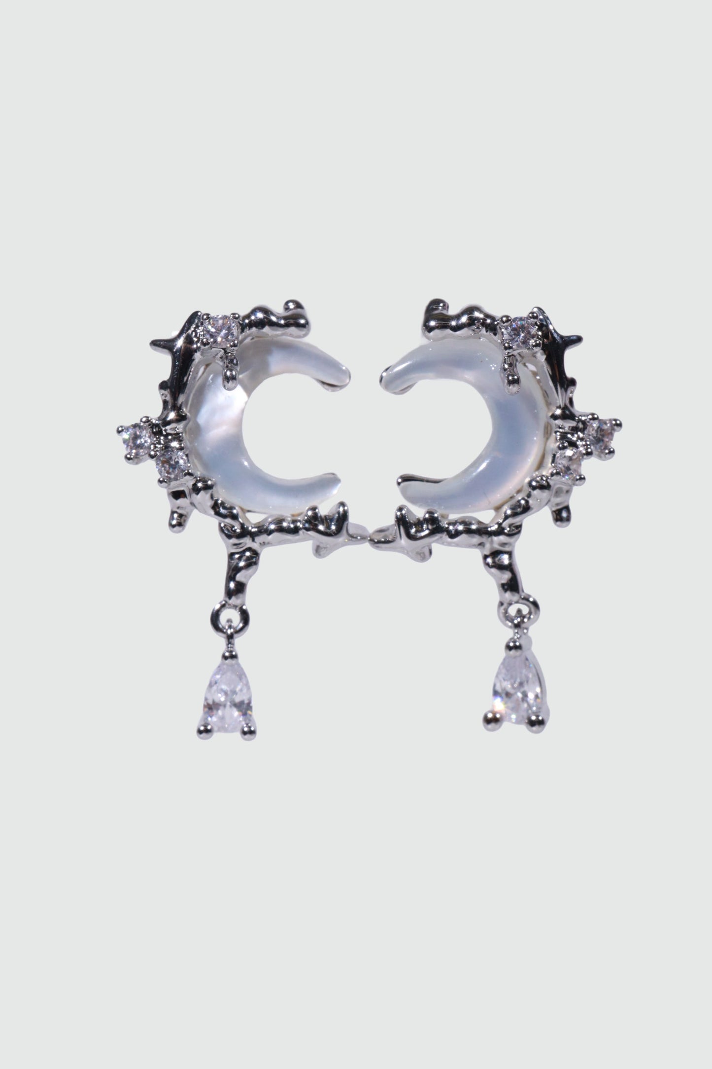 Palladium White Gold Plated Natural Shell Moon Earrings