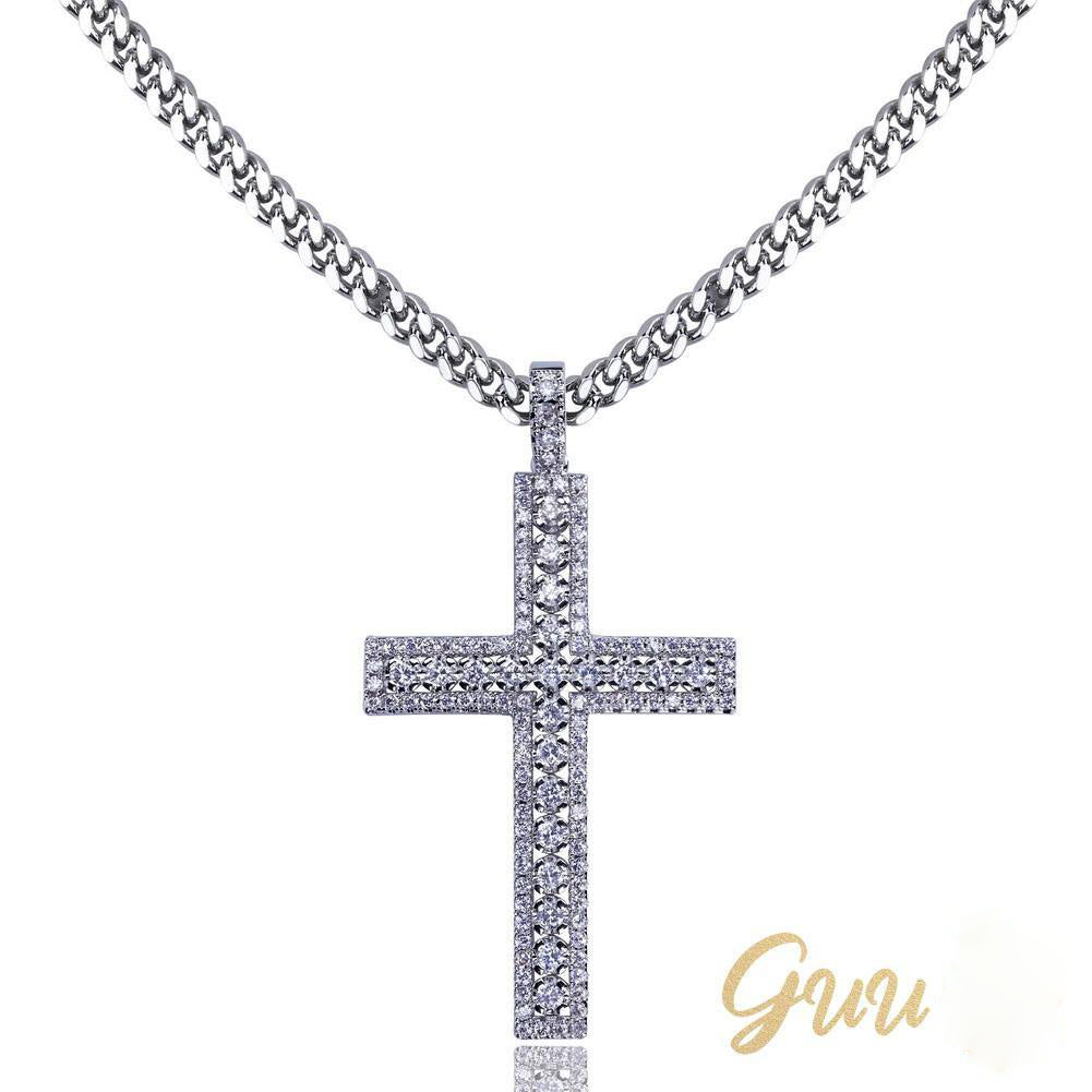 35mm  Iced Yellow Gold-Plated CZ Cross Pendant