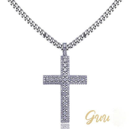 35mm  Iced Yellow Gold-Plated CZ Cross Pendant