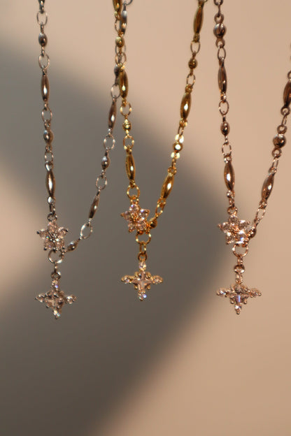 18K Rose Gold Plated Diamond Starlight Cross Necklace
