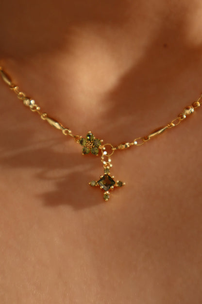 18K Real Gold Plated Peridot Starlight Cross Necklace