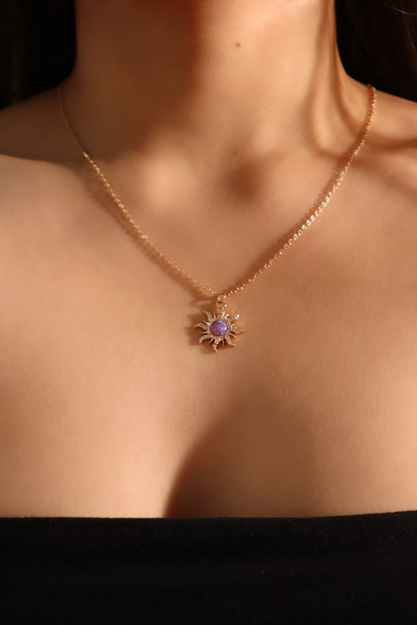18K Real Gold Plated Purple Opal Sun Necklace