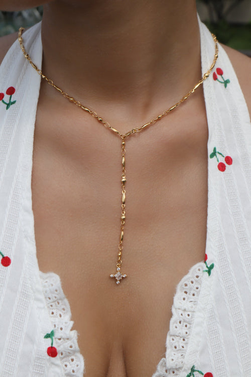 18K Real Gold Plated Starlight Cross Lariat Necklace