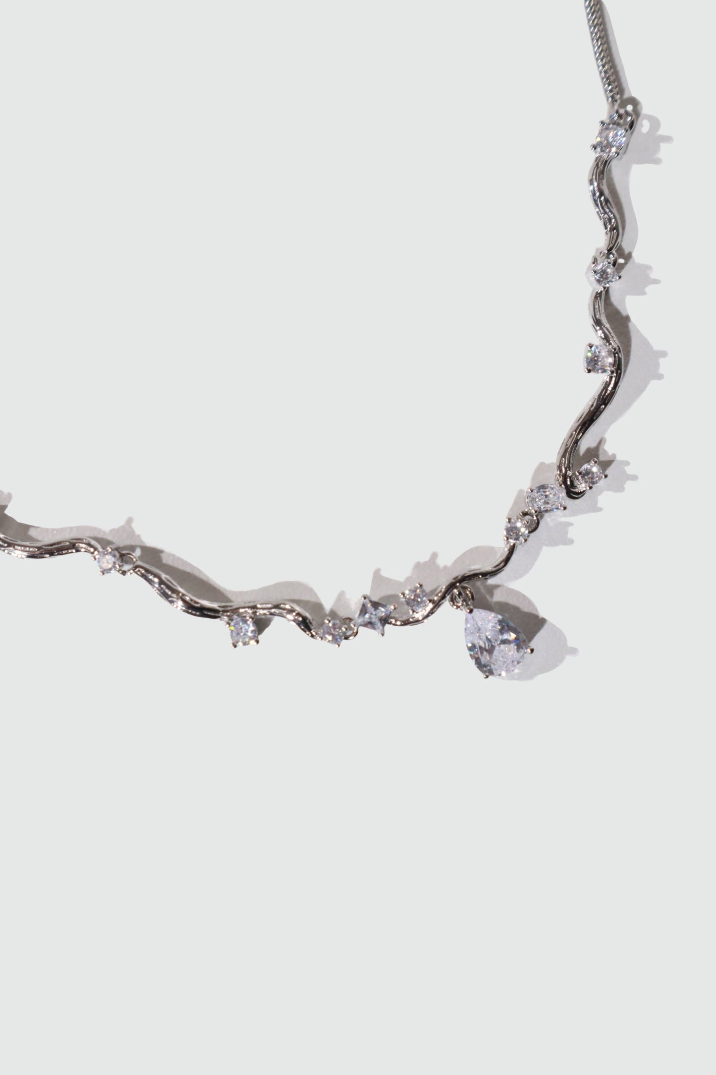 Palladium White Gold Plated Spiral Drop Necklace