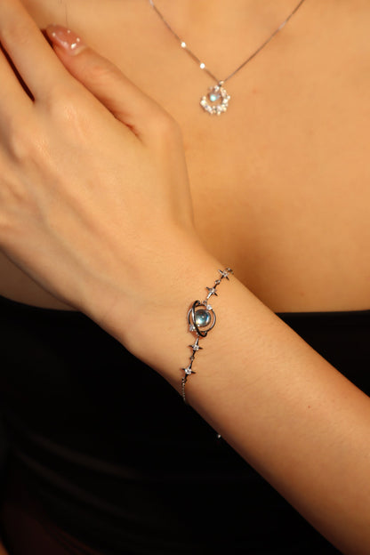 Palladium White Gold Plated Moonstone Saturn Star Bracelet