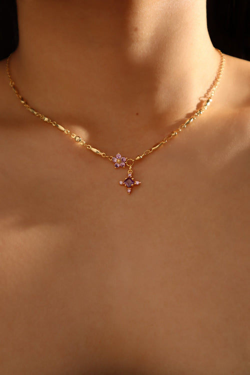 18K Real Gold Plated Amethyst Starlight Cross Necklace