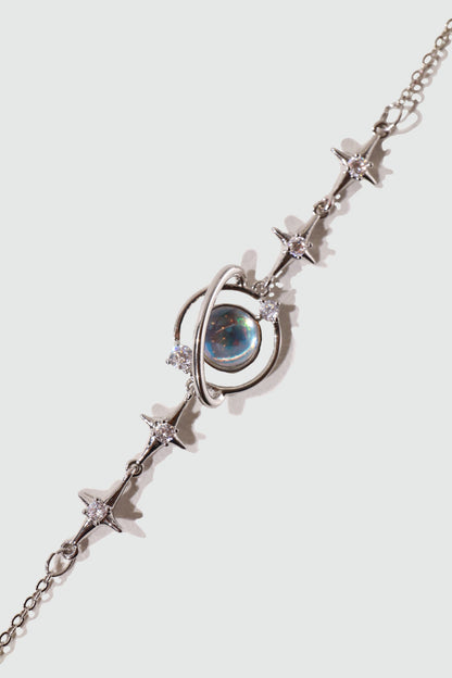 Palladium White Gold Plated Moonstone Saturn Star Bracelet