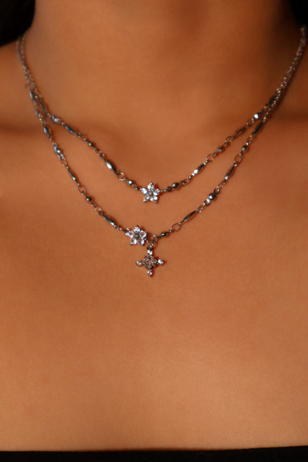 Palladium White Gold Plated Starlight Bloom Necklace