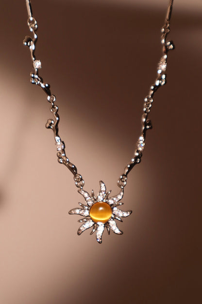 Palladium White Gold Plated Orange Opal Sun Necklace