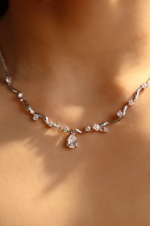 Palladium White Gold Plated Spiral Drop Necklace