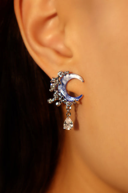 Palladium White Gold Plated Gradient Blue Moon Earrings