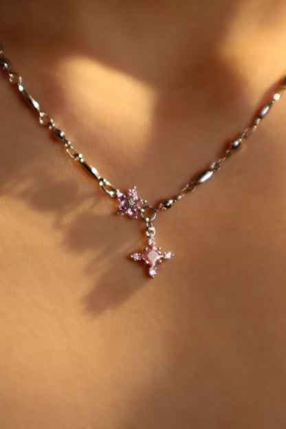 Palladium White Gold Plated Tourmaline Starlight Cross Necklace