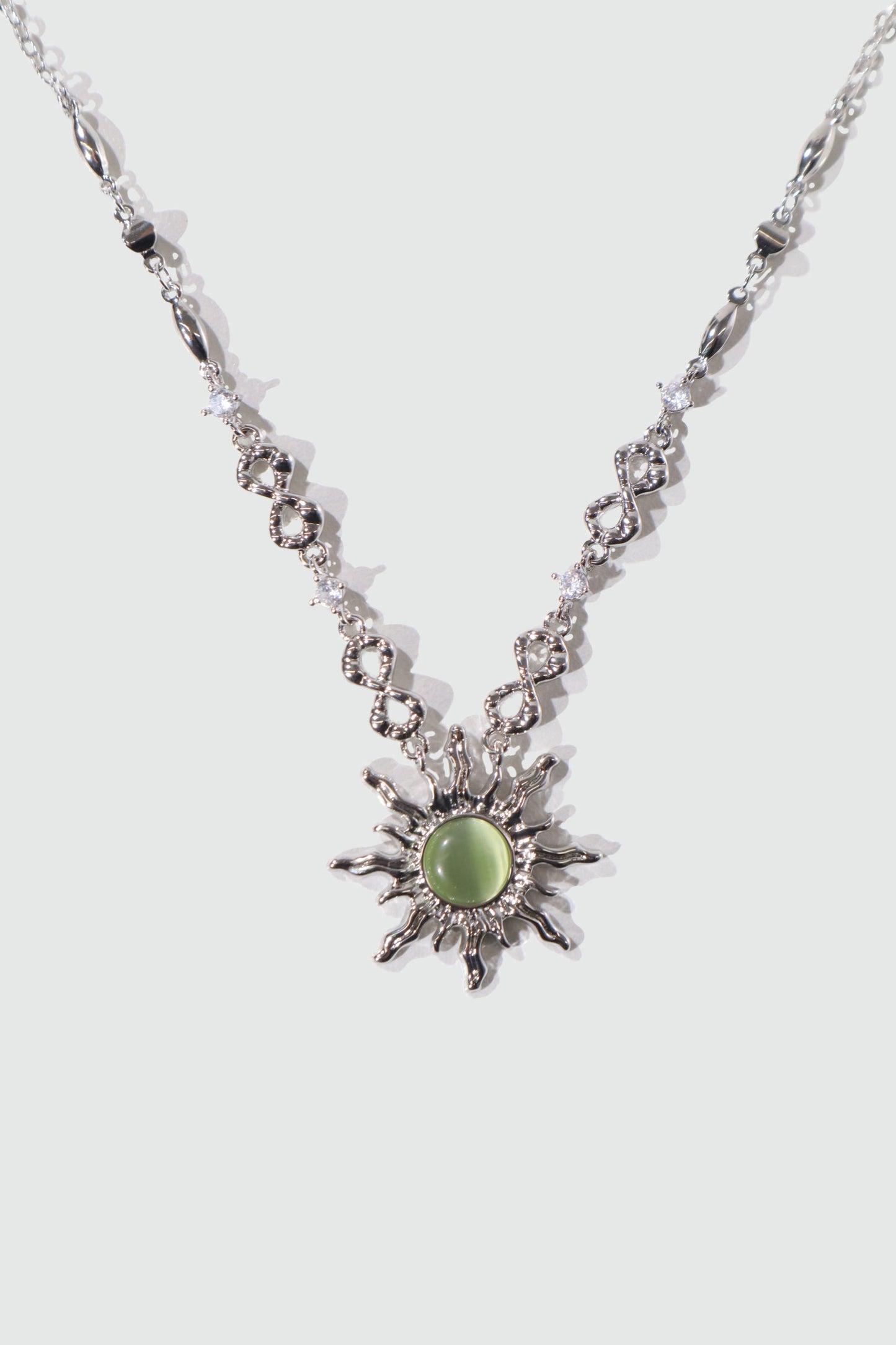 Palladium White Gold Plated Green Opal Sun Necklace