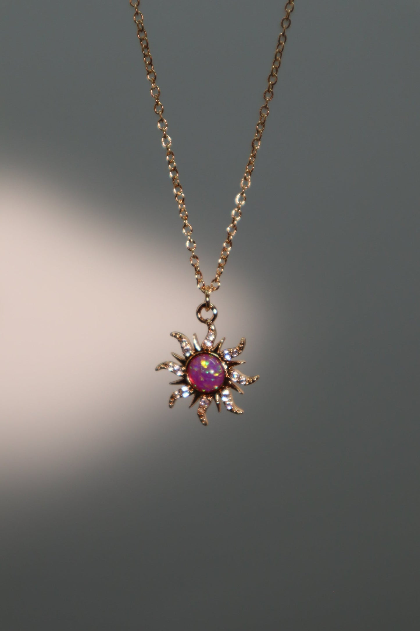 18K Real Gold Plated Purple Opal Sun Necklace