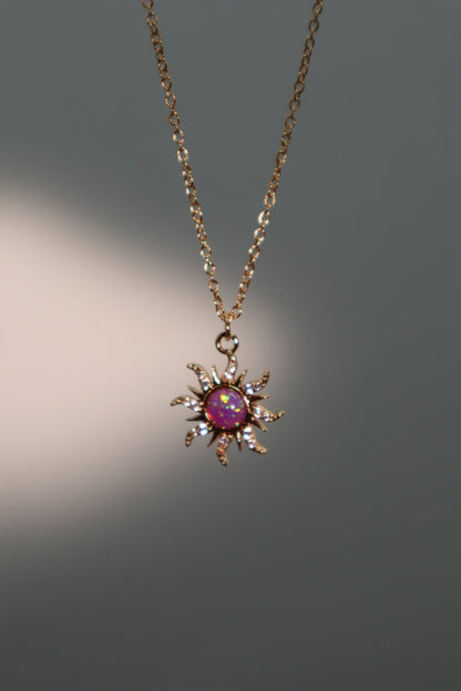 18K Real Gold Plated Purple Opal Sun Necklace