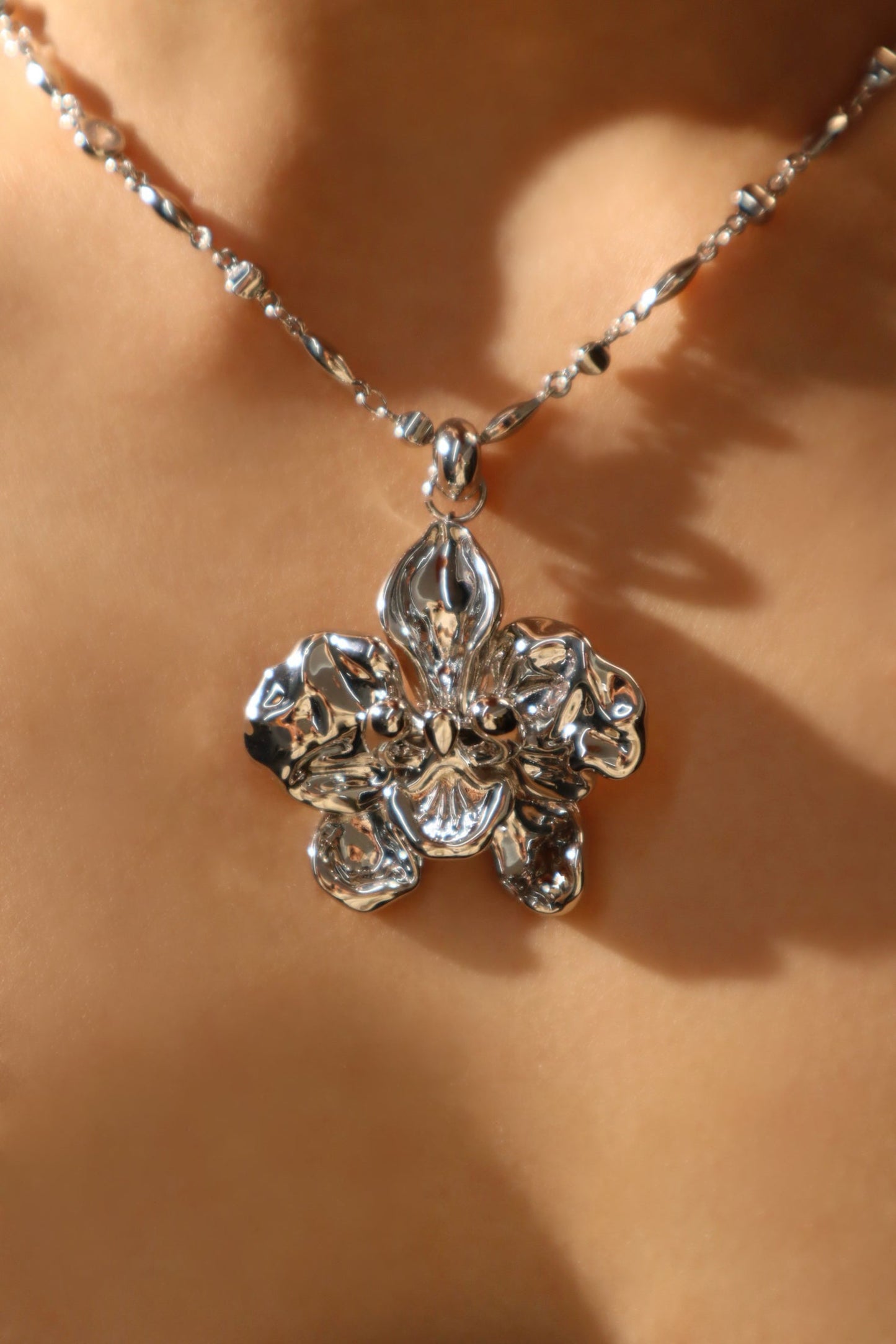Palladium White Gold Plated Orchid Necklace
