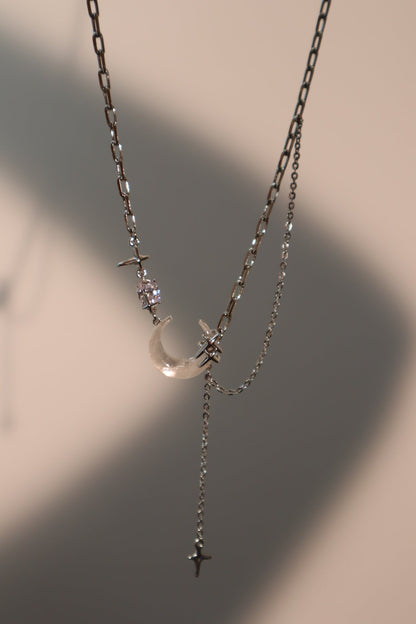 Palladium White Gold Plated Moon Star Chain Necklace