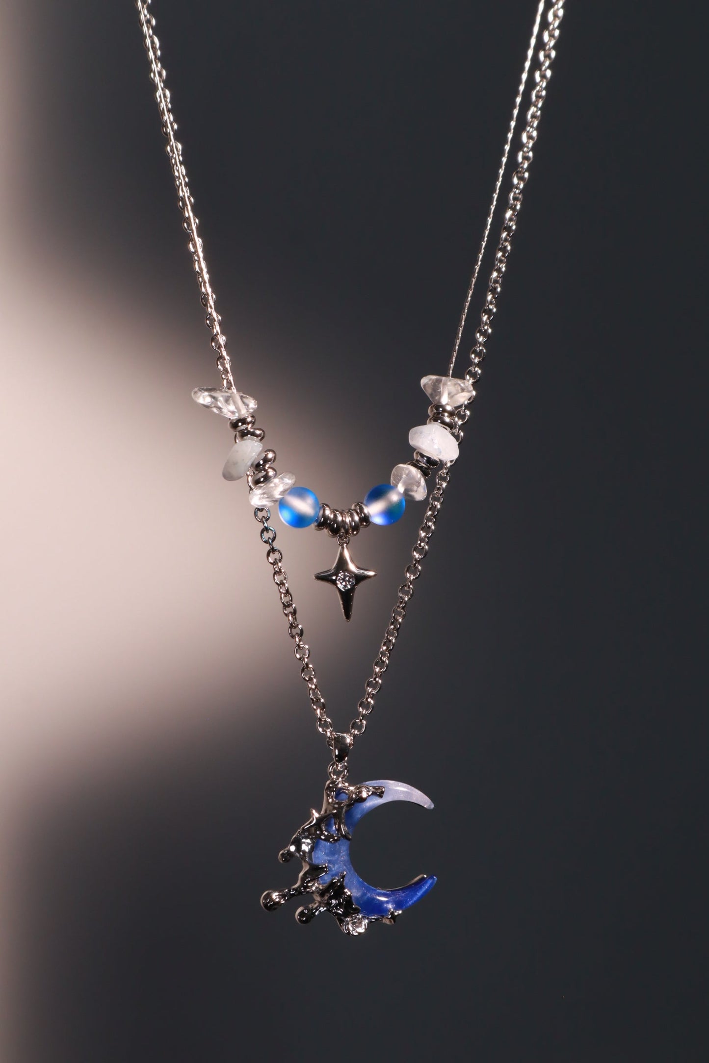 Palladium White Gold Plated Gradient Blue Moon Necklace