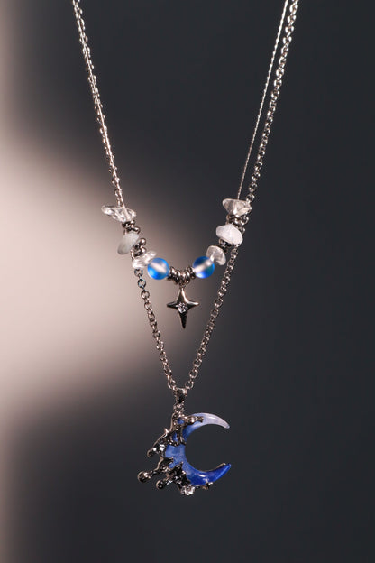 Palladium White Gold Plated Gradient Blue Moon Necklace
