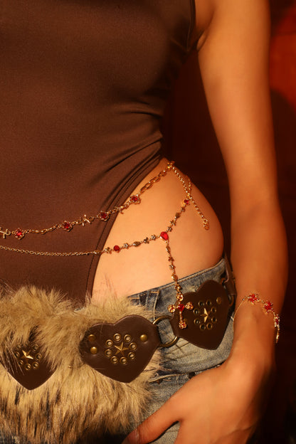 18K Gold Plated Red Gem Twist Necklace Bundle (Waist Chain)