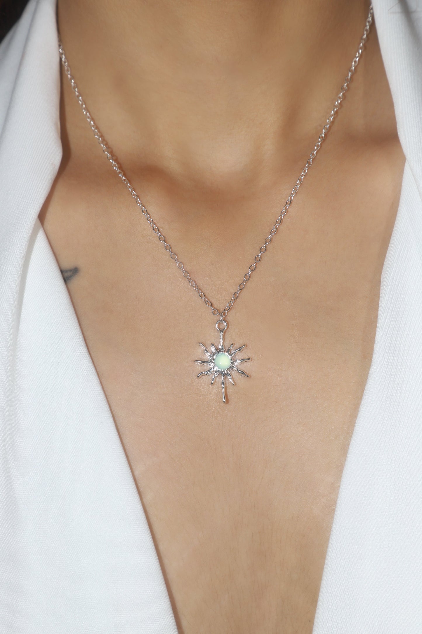 Palladium White Gold Plated Pole Star Wave Layer Necklace