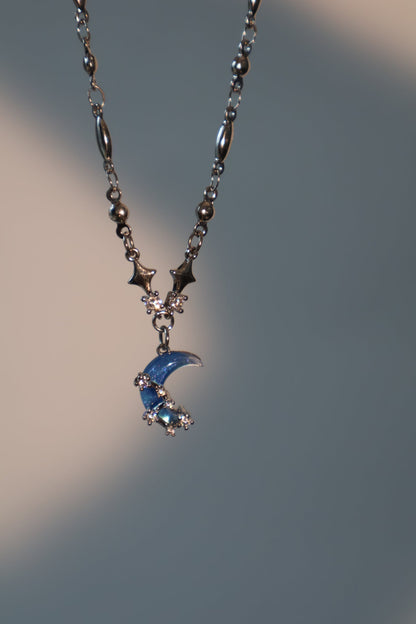 Palladium White Gold Plated Moonstone Moon Star Necklace