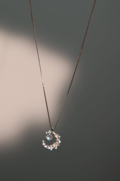 Palladium White Gold Plated Moonstone Moon Necklace