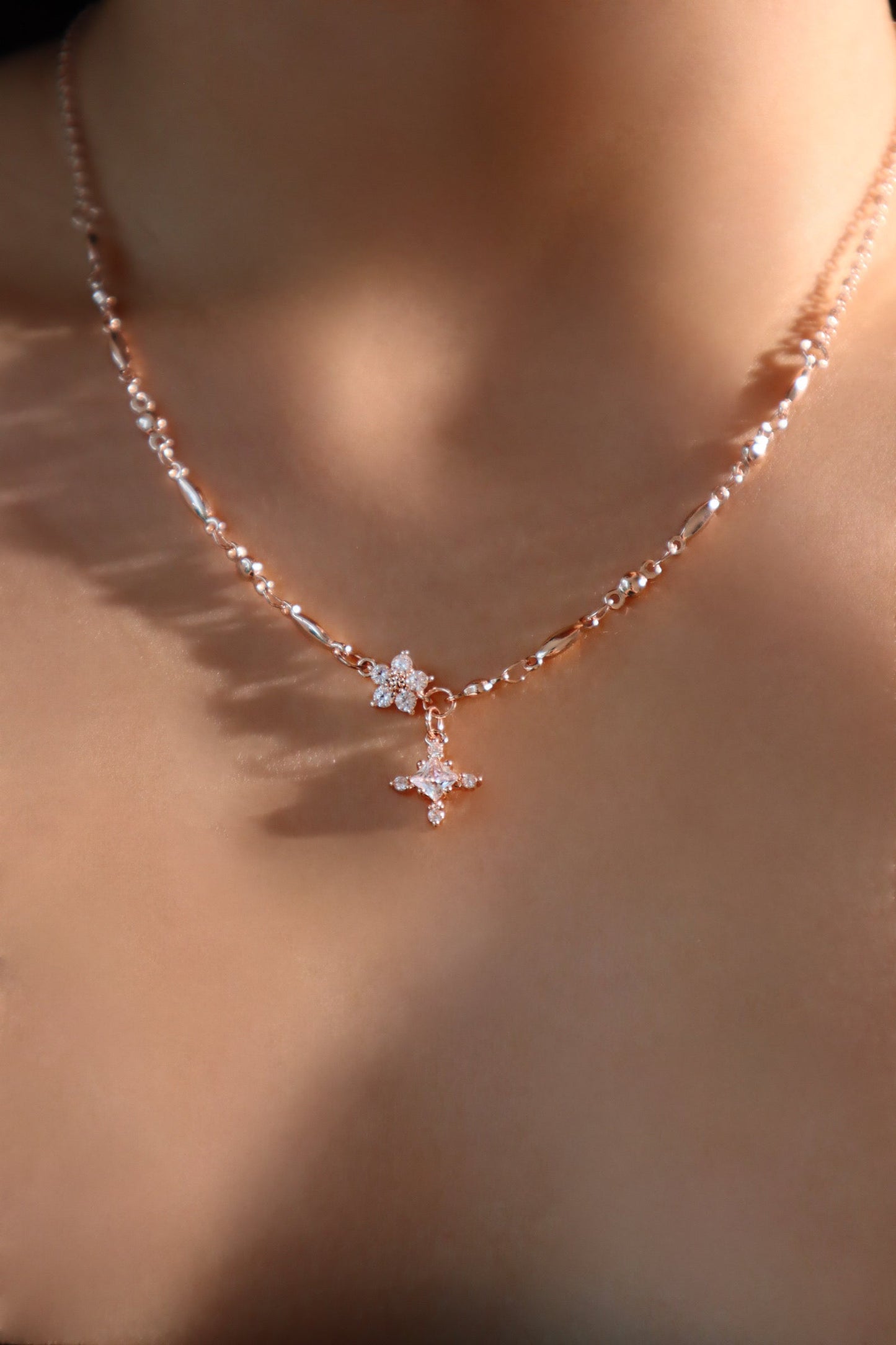 18K Rose Gold Plated Diamond Starlight Cross Necklace