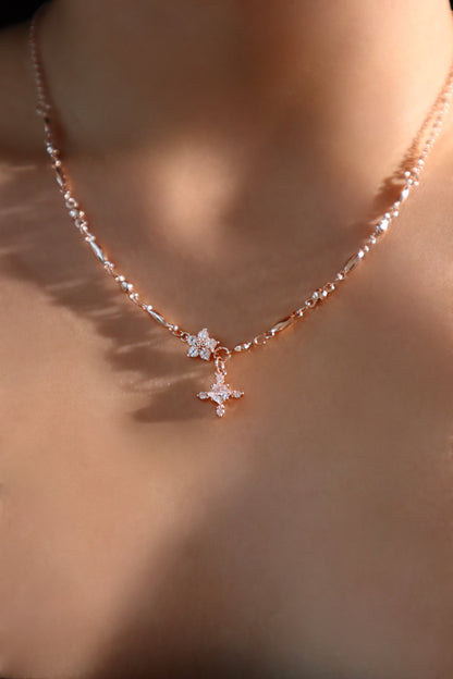 18K Rose Gold Plated Diamond Starlight Cross Necklace