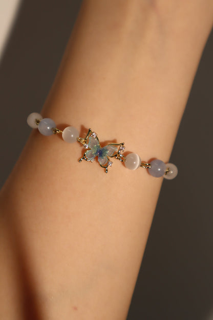 14K Real Gold Plated Blue Butterfly Moonstone Bracelet