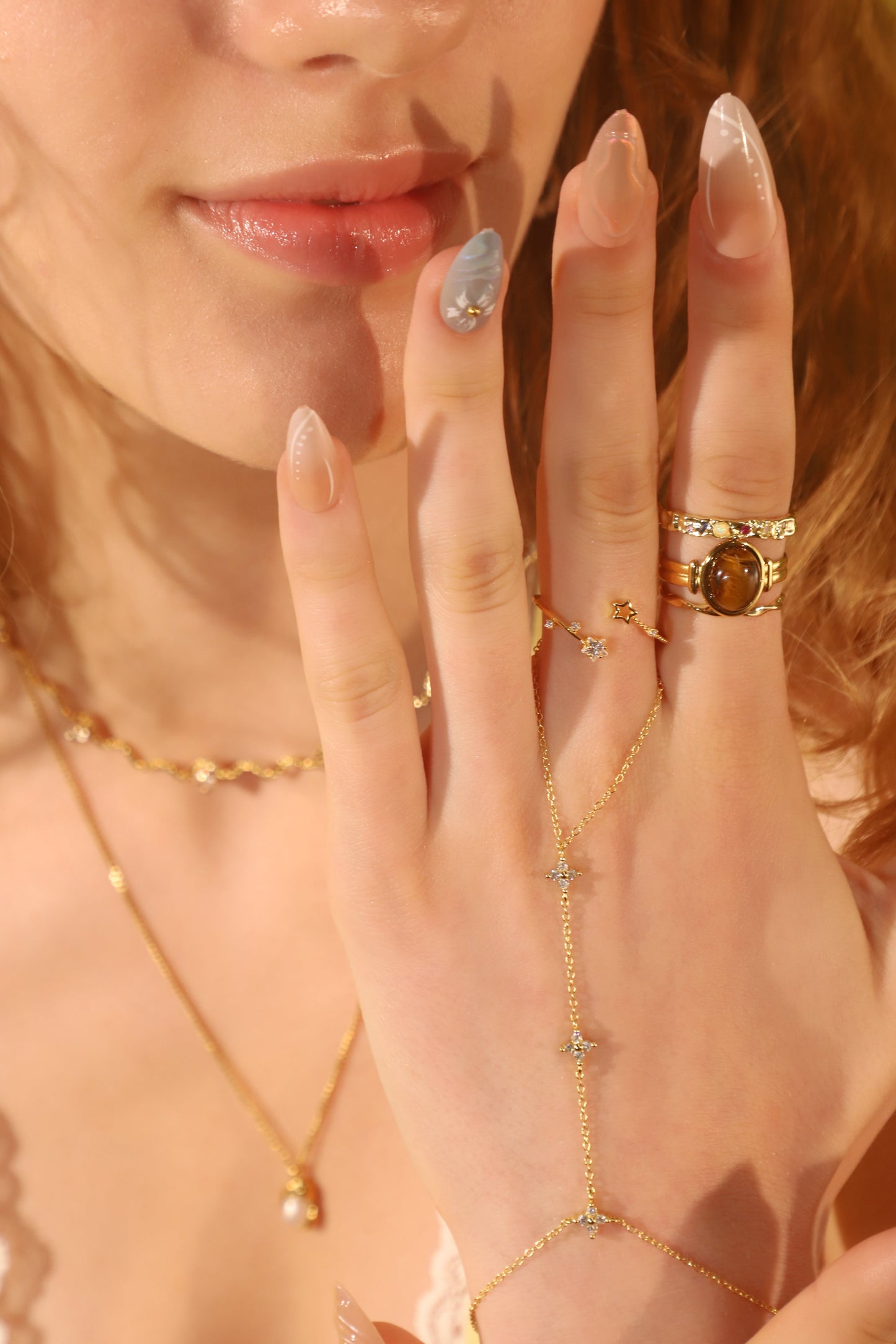 18K Gold Vermeil Starlight Petal Hand Chain Bracelet