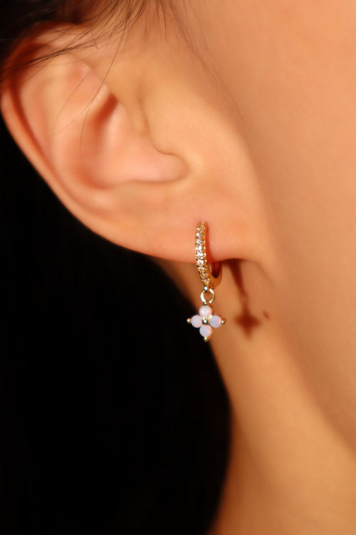 18K Real Gold Plated Blue Gem Starlight Petal Hoop Earrings