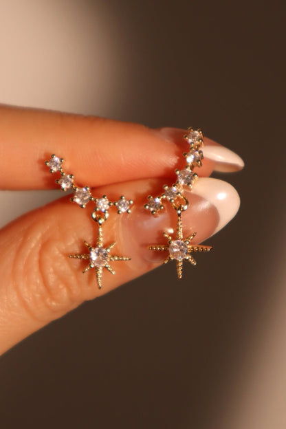 14K Real Gold Plated Smiling Pole Star Earrings