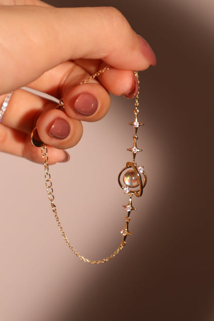 18K Real Gold Plated Moonstone Saturn Star Bracelet