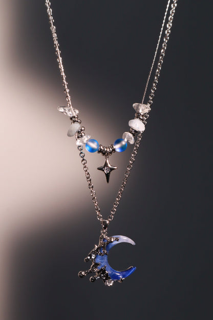 Palladium White Gold Plated Gradient Blue Moon Necklace
