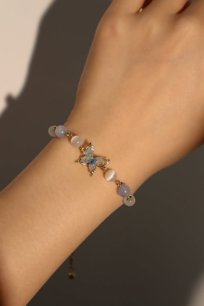 14K Real Gold Plated Blue Butterfly Moonstone Bracelet