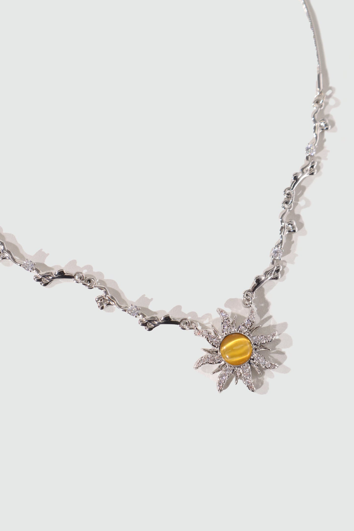 Palladium White Gold Plated Orange Opal Sun Necklace