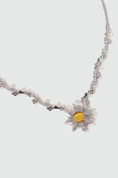Palladium White Gold Plated Orange Opal Sun Necklace