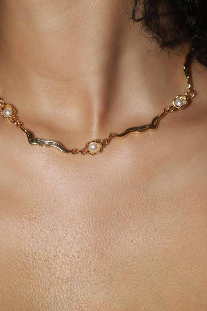 18K Real Gold Plated Multi Pearls Wave Necklace