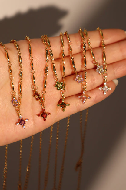 18K Real Gold Plated Amethyst Starlight Cross Necklace